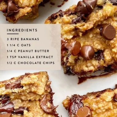 Delicious 4 ingredient peanut butter banana bars on a wooden table