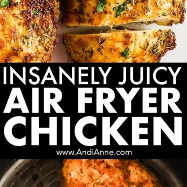Juicy air fryer chicken breasts served with herbs and spices