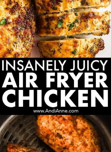 Juicy air fryer chicken breasts served with herbs and spices