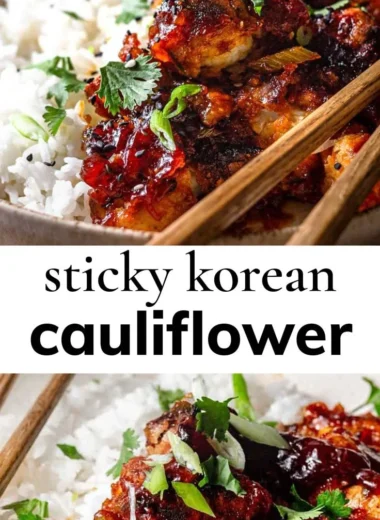 Air Fryer Korean Chili Cauliflower dish garnished and ready to serve