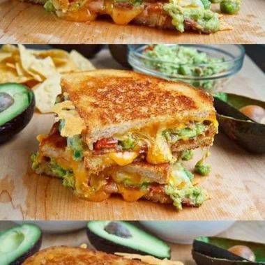 Bacon Guacamole Grilled Cheese Sandwich with crispy bacon and creamy guacamole