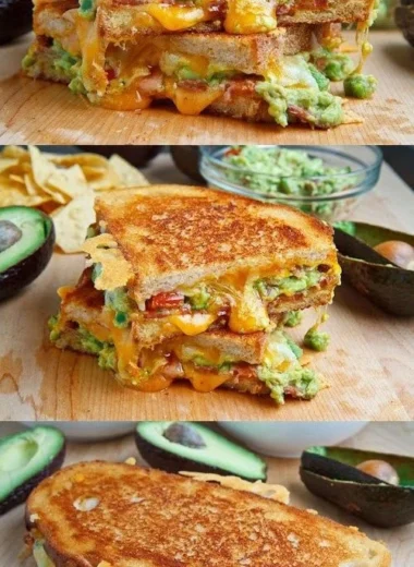 Bacon Guacamole Grilled Cheese Sandwich with crispy bacon and creamy guacamole
