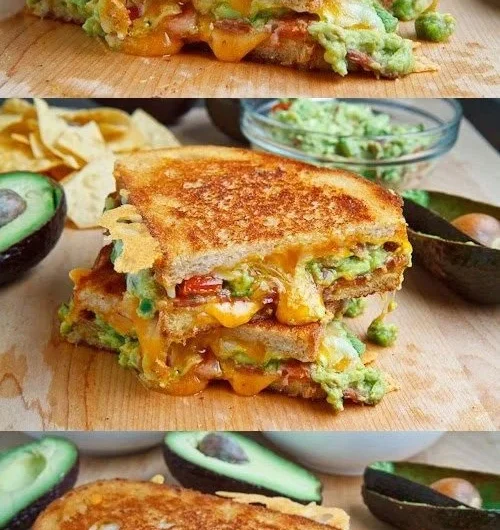 Bacon Guacamole Grilled Cheese Sandwich with crispy bacon and creamy guacamole