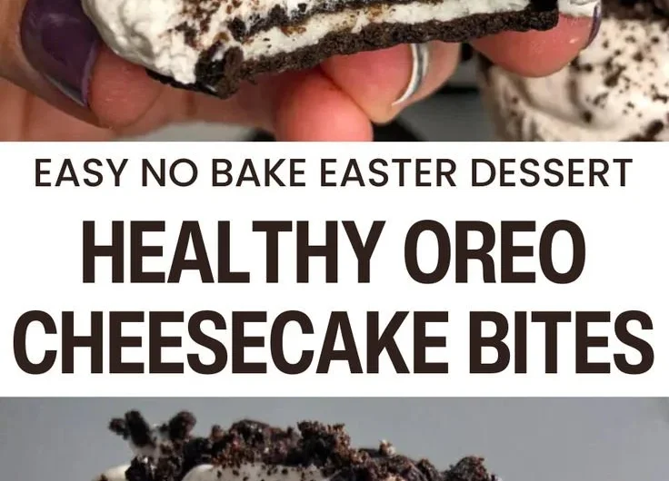 No-bake healthy Oreo cheesecake bites on a rustic wooden table