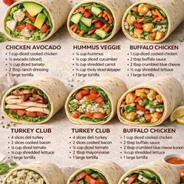 Colorful healthy wraps filled with fresh vegetables and lean proteins