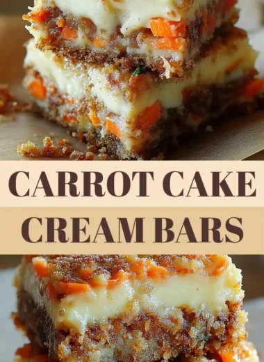 Delicious carrot cake cream cheese bars topped with creamy frosting.
