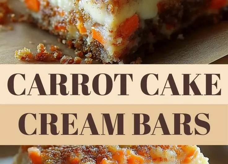 Delicious carrot cake cream cheese bars topped with creamy frosting.