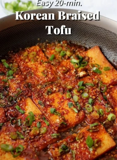 Delicious Korean braised tofu served with vegetables