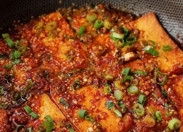 Delicious Korean braised tofu served with vegetables