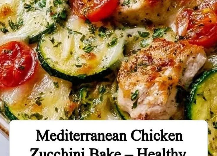 Delicious Mediterranean Chicken Zucchini Bake garnished with herbs