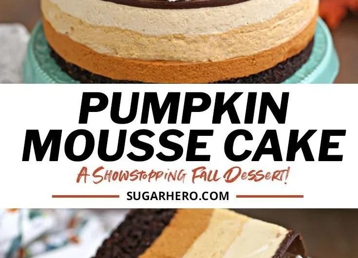 Delicious Pumpkin Chocolate Mousse Cake topped with chocolate ganache and pumpkin spice.