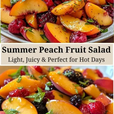 Refreshing summer peach salad with vibrant fruits and greens