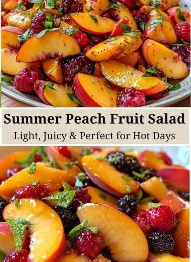 Refreshing summer peach salad with vibrant fruits and greens