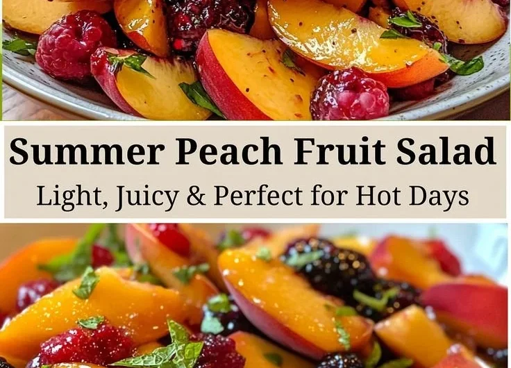 Refreshing summer peach salad with vibrant fruits and greens