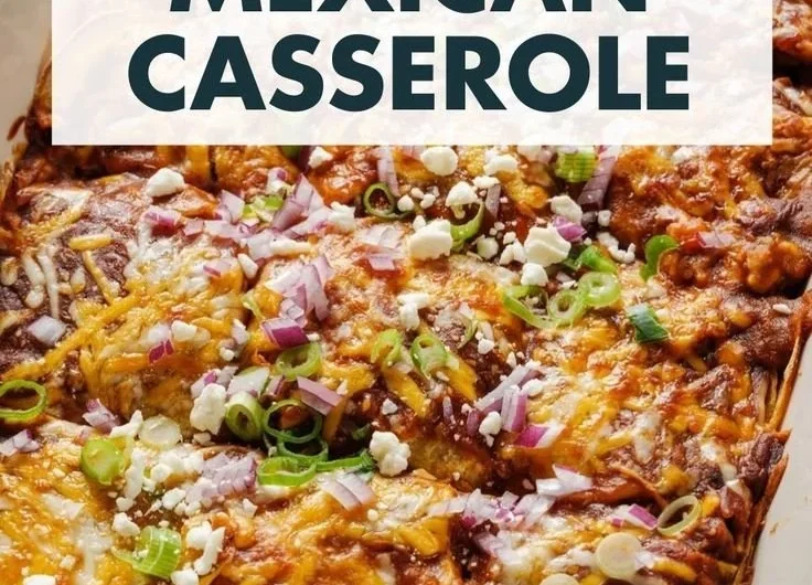 Delicious vegetarian enchilada casserole with colorful vegetables and melted cheese.