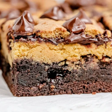 Freshly baked brown butter brookies with a golden crust and gooey center.