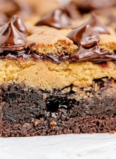 Freshly baked brown butter brookies with a golden crust and gooey center.