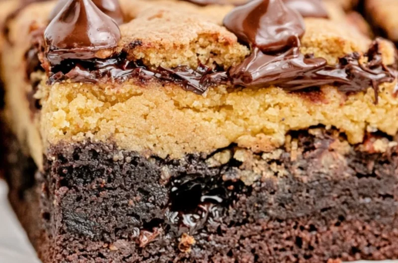 Freshly baked brown butter brookies with a golden crust and gooey center.