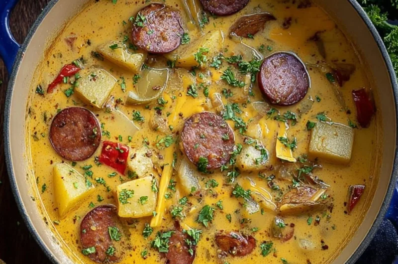 Bowl of creamy Cajun Potato Soup garnished with green onions and spices