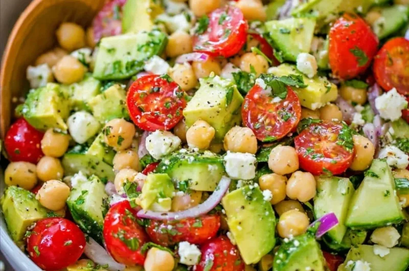 Healthy chickpea salad with fresh vegetables and herbs