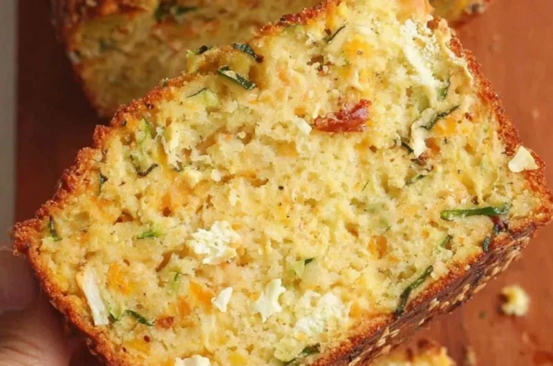 Cozy cheesy zucchini bread fresh out of the oven, golden brown and cheesy.