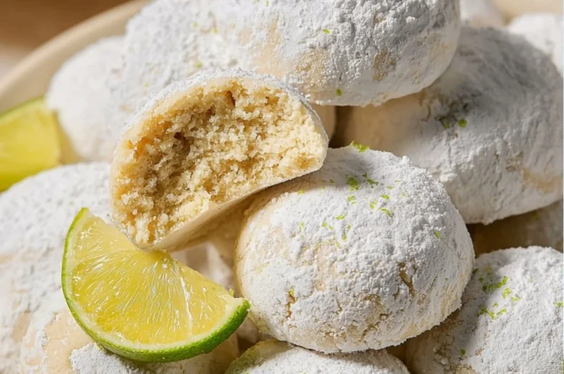 Freshly baked key lime cookies on a cooling rack