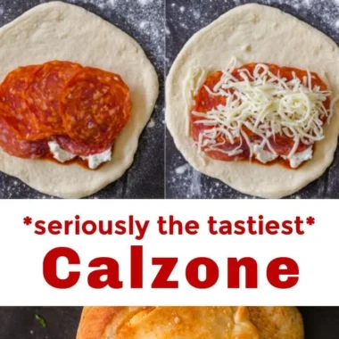 Homemade easy calzones stuffed with cheese and vegetables