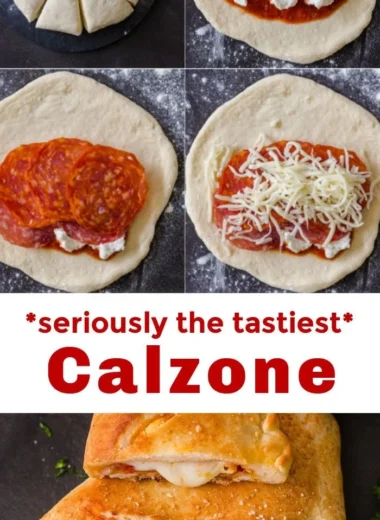Homemade easy calzones stuffed with cheese and vegetables