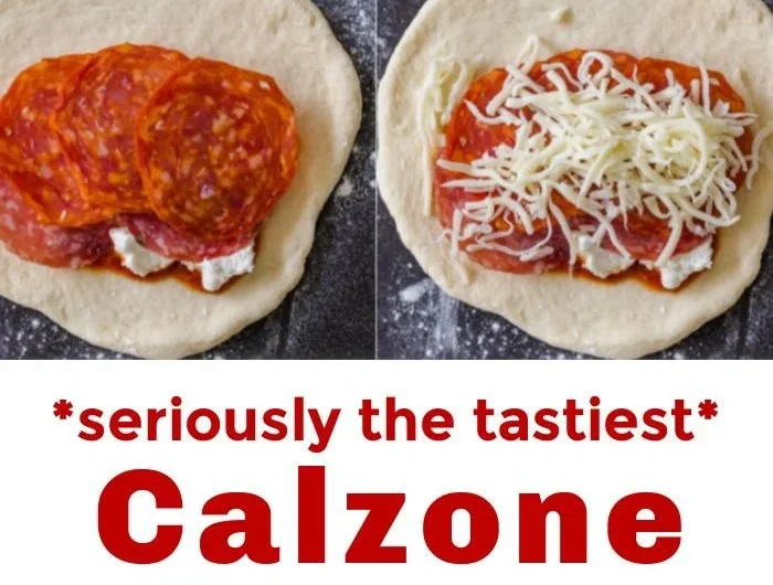 Homemade easy calzones stuffed with cheese and vegetables