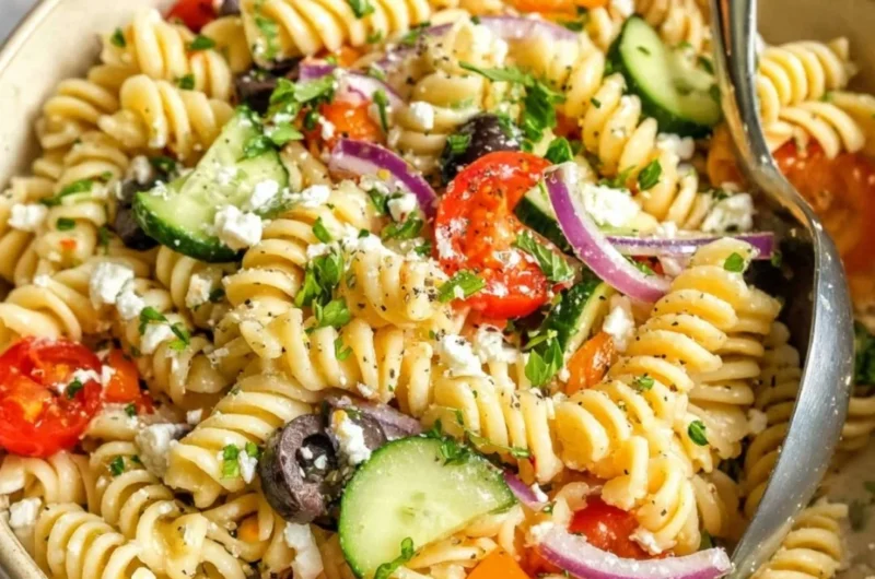 Delicious easy pasta salad with colorful vegetables in a bowl