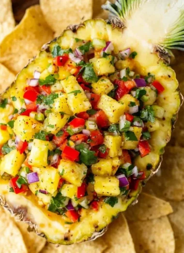 Bowl of easy pineapple salsa with fresh ingredients and vibrant colors