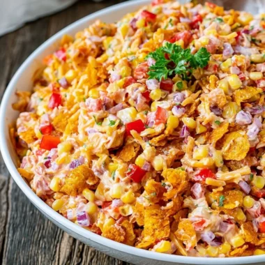 Fritos Chili Cheese Salad with crunchy Fritos, chili, and cheese on a plate