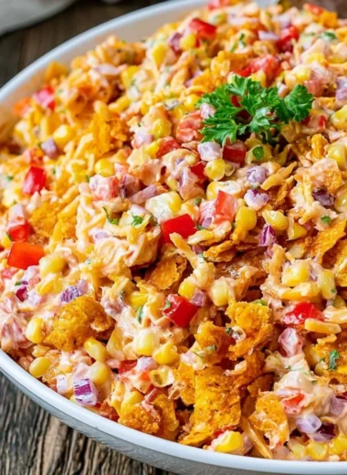 Fritos Chili Cheese Salad with crunchy Fritos, chili, and cheese on a plate