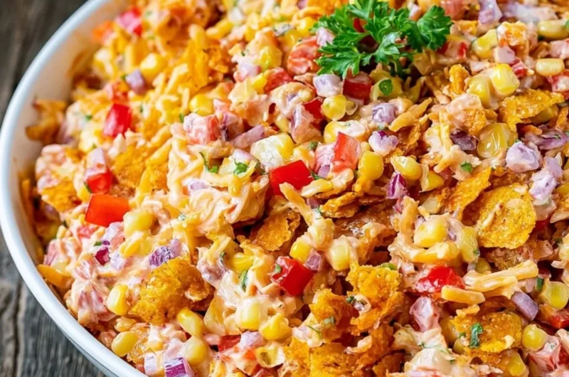 Fritos Chili Cheese Salad with crunchy Fritos, chili, and cheese on a plate