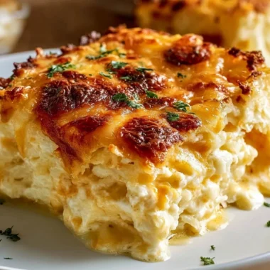 Delicious Grandma’s Hash Brown Casserole with cheese and crispy topping