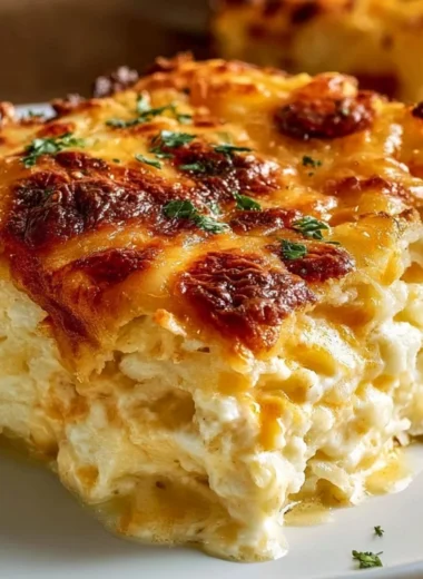 Delicious Grandma’s Hash Brown Casserole with cheese and crispy topping