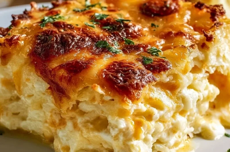 Delicious Grandma’s Hash Brown Casserole with cheese and crispy topping
