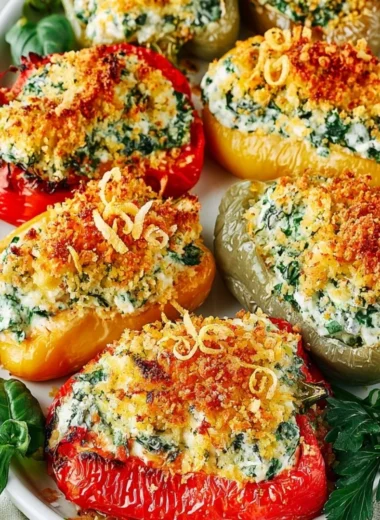 Herby Ricotta Stuffed Peppers filled with creamy ricotta and fresh herbs