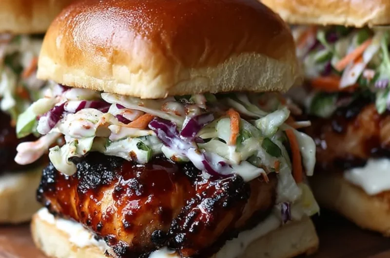 Honey Chipotle Chicken Sliders served on a tray with garnishes