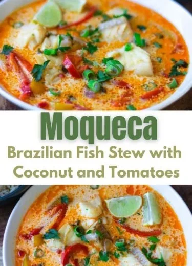 Delicious bowl of Moqueca, a traditional Brazilian fish stew with vibrant ingredients.