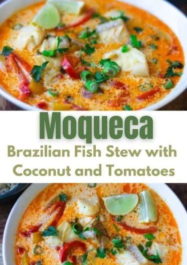 Delicious bowl of Moqueca, a traditional Brazilian fish stew with vibrant ingredients.