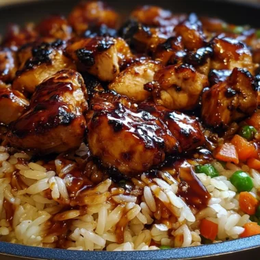 One-Pan Bold Honey BBQ Chicken Rice dish ready to serve, showcasing rich flavors.
