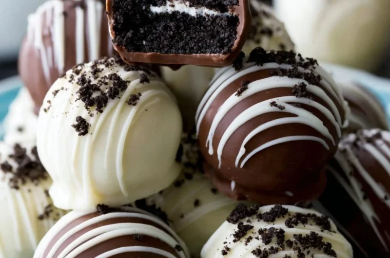 Delicious homemade Oreo truffles coated in chocolate and topped with crushed Oreos