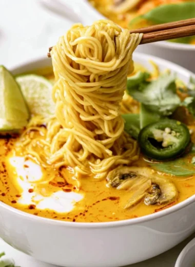 Bowl of quick vegan curry with colorful vegetables and spices