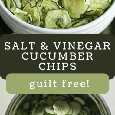 Salt and vinegar cucumber chips on a rustic wooden table