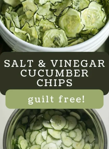 Salt and vinegar cucumber chips on a rustic wooden table