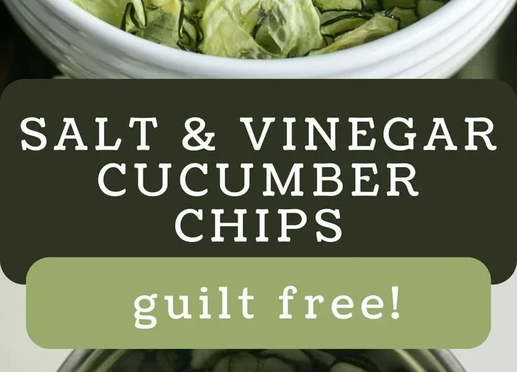 Salt and vinegar cucumber chips on a rustic wooden table