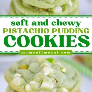 Delicious soft and chewy pistachio pudding cookies on a plate