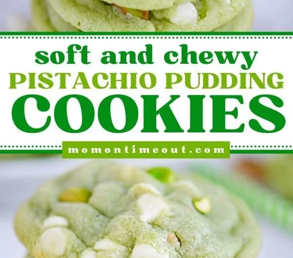 Delicious soft and chewy pistachio pudding cookies on a plate
