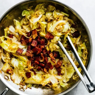Delicious serving of Southern Fried Cabbage cooked to perfection